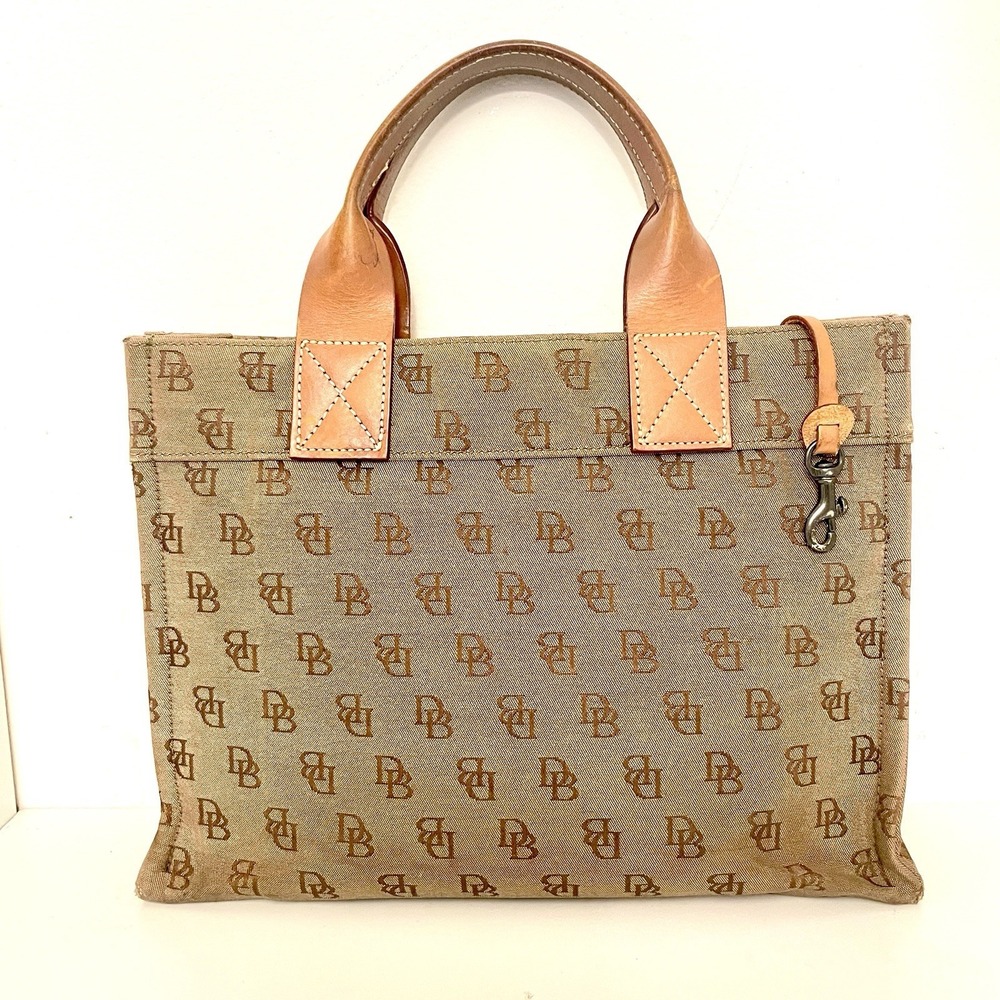 VTG 90s Dooney & Bourke Signature Tote Bag Tan Canvas Leather Handbag Purse
